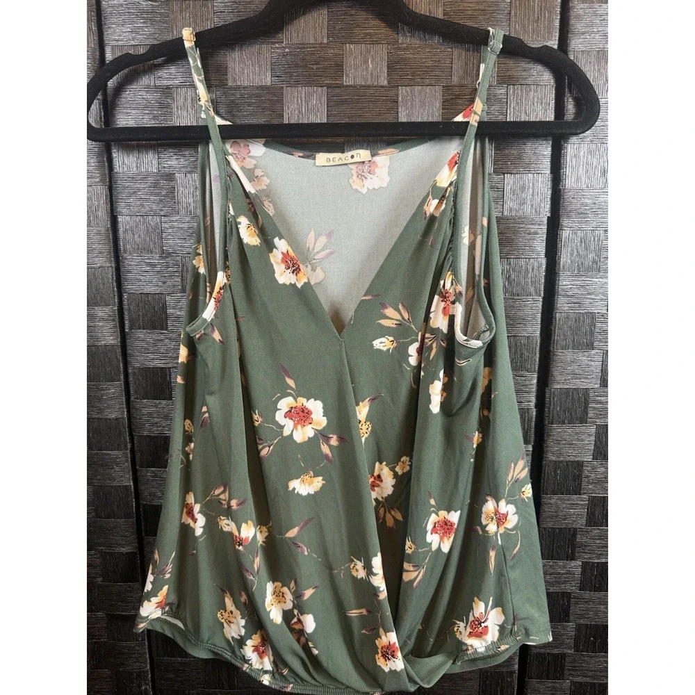 Beacon Niomie Surplice Knit Tank Olive Size Large